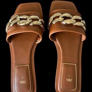 Zara flat sandals. Light Brown with gold buckle. Size 38